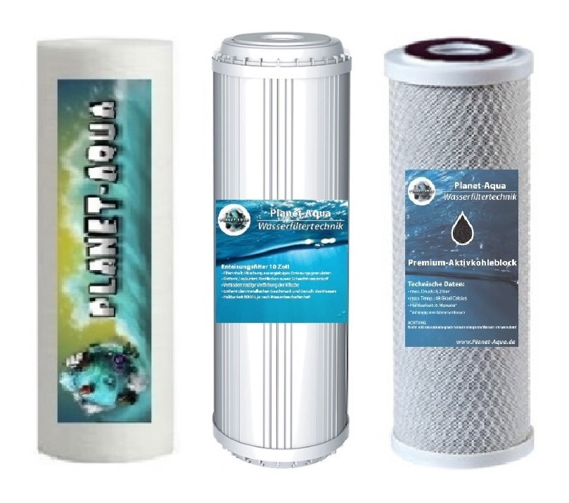 Wasserfilter SET 10 Zoll 1x Schaumfilter + 1x Eisenfilter + 1x  Aktivkohleblock gegen Eisen im Brunnenwasser Trinkwasser