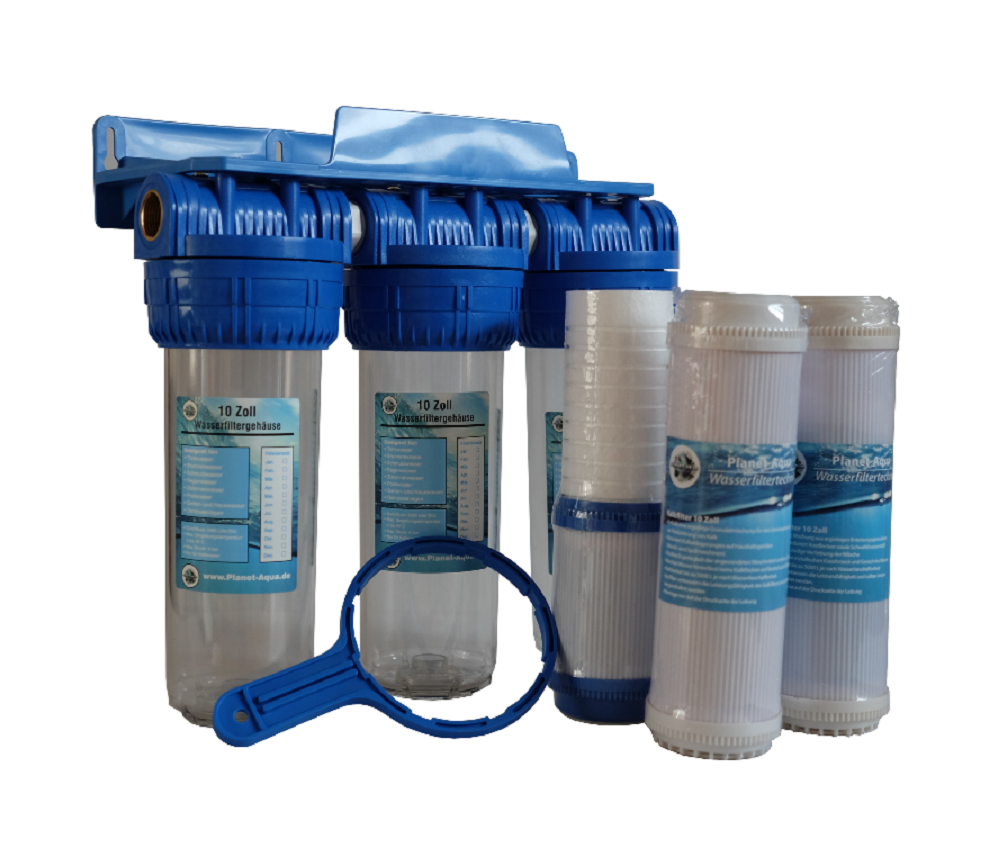 Wasserfiltergehäuse SET TIO-6 Filtergehäuse 10 Zoll Gehäuse inkl  Kombifilter und 2x ANTI KALK Kalkfilter